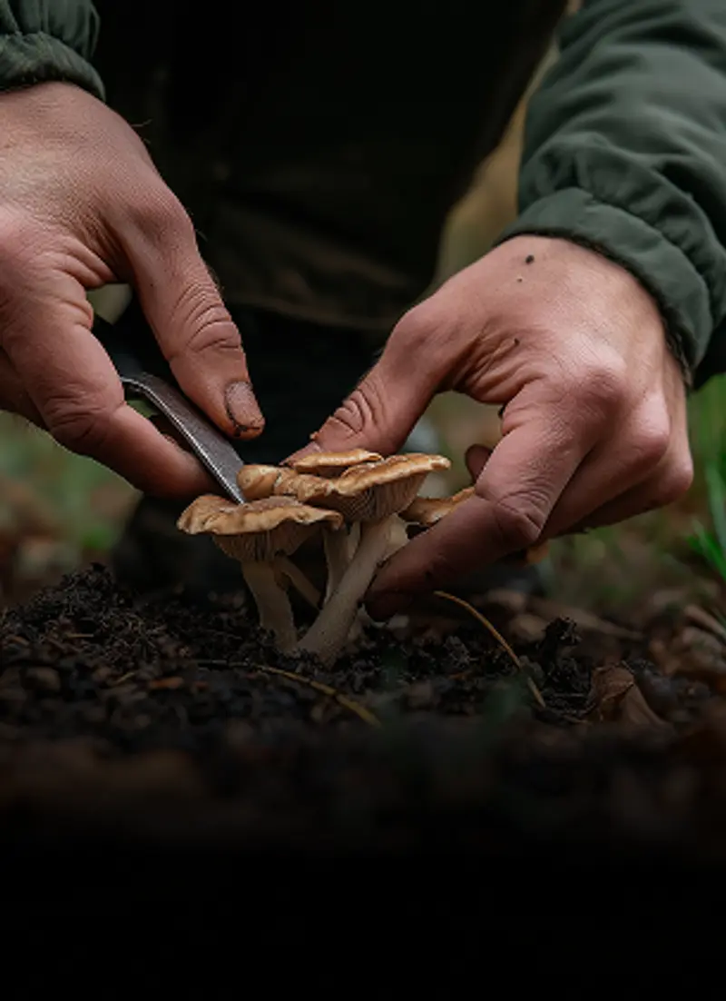 North Idaho Mushroom Club member picking a Mushroom